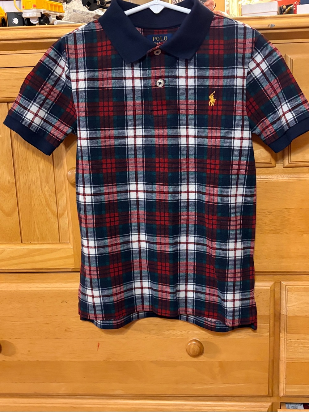 Polo Ralph Lauren Boys' Blue & Red Plaid Mesh Cotton Knit Shirt Size 7 - Picture 2 of 9